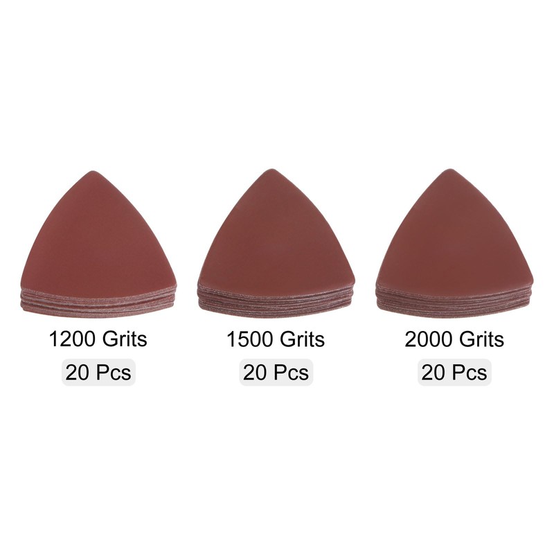 sourcing map 60pcs Triangular Hook & Loop Sandpapers 1200/1500/2000 Grits
