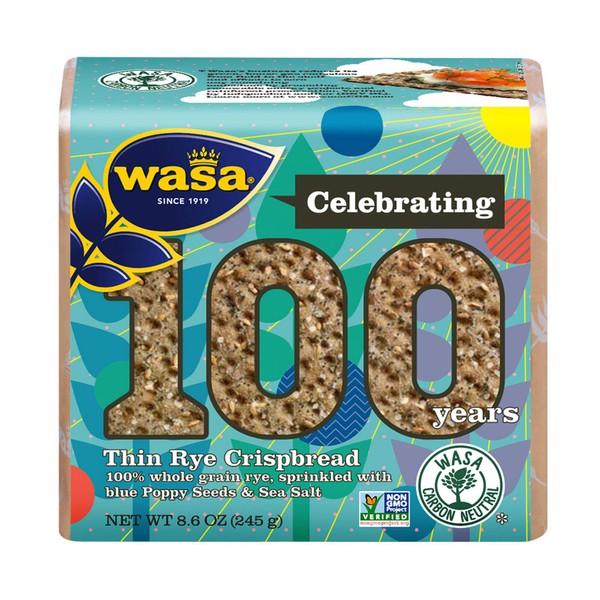 WASA Thin Rye Swedish Crispbread, 8.6 oz, Non-GMO Project Verified Rye Crackers, No Saturated Fat (0.5g Total Fat), 0g of Trans Fat, No Cholesterol, 100% Whole Grain (Pack of 12)