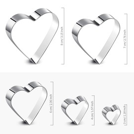 Patelai 5 Pcs Heart Shape Cookie Cutter Set 5 Size Small Heart Cookie Cutter for Valentine's Day Love Shaped Mold for Sandwiches, Biscuit (3.15" 2.76" 2.36" 1.57" 1.18")