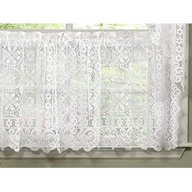Sweet Home Collection Old World Style Floral Heavy Lace Kitchen Curtain, 36" Tier, Hopewell White
