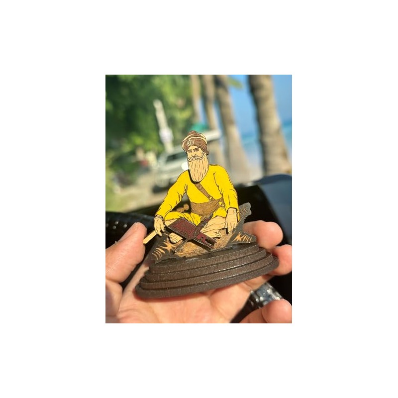 Baba Deep Singh Ji Car Dashboard Yellow Figurines Idol Punjabi