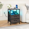 Yoobure Nightstand with Charging Station, LED Night Stand with Fabric