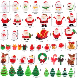 Peerless 48Pcs Christmas Miniature Figurines Christmas Desktop Decor Xmas Resin Ornaments Mini Crafts Resin Santa Claus Snowman Elk Christmas Tree Bell Red Hat Socks Xmas Tree Ornaments Kit