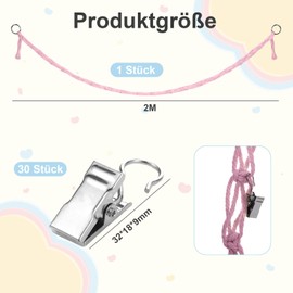 200 cm Hand-Woven Rope with 20 Clips, Cuddly Toy Storage, Cuddly Toy, Hammock, Cuddly Toy, Stuffed Toy Storage, Net for Cuddly Toys, Cuddly Corner, Room Decoration (Father) (Pink)