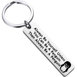 BEKECH Penguin Gift Always Be Yourself Unless You Can Be A Penguin Keychain Penguin Theme Jewelry Funny Penguin Quote Inspirational Gift for Friend Penguin Lover Gift(silver)