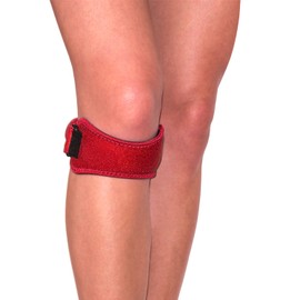 EVOLUXO Knee Support Patella Tendon Bandage with Sewn-in Gel Cushion and Adjustable Velcro Strap Red (Pack of 1)