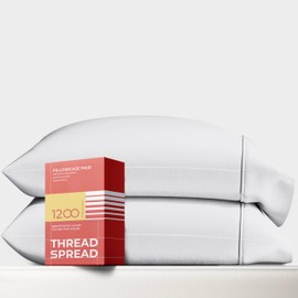 Thread Spread 100% Egyptian Cotton Pillow Cases Standard/Queen Size Set of 2 - Luxury 1200 Thread Count Sateen White Pillow Cases, Silky Soft Cotton Pillowcases Fits Standard & Queen Size Pillows