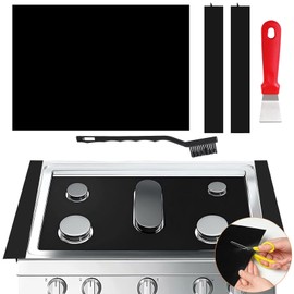 Linzuza Guards for Gas Stove Top Protector Covers 0.3mm Cuttable,Heat Resistance Burner Covers Stove Mat Protector with 2 Stove Gap Fillers&Cleaning Brushes&Scraper Reusable Durable Washable