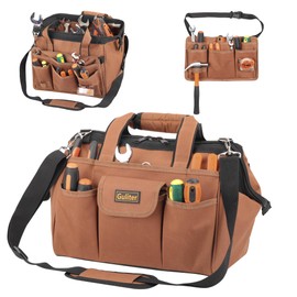 Guliter Heavy Duty Tool Bag 14-Inch,22-Pocket Wide Mouth Soft Tool Box Organizer,Detachable Tool Belt Pouch with Adjustable Shoulder Strap and Waist Belt,Multifunction Carrying Toolbag for Men/Women