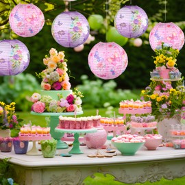 6 Packs Floral Butterfly Paper Lanterns Party Decorations, 12in Summer Theme Pink Purple Paper Lanterns, Perfect for Birthday Party Baby Shower Wedding Bridal
