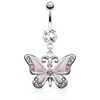 Pierced Owl 14GA Stainless Steel CZ Crystal Butterfly Dangling Belly Button Ring (Pink)