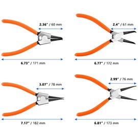CHUIFAI 4-Piece Snap Ring Pliers Set, 180 mm Snap Ring Pliers Set, Circlip Pliers, Marine Ring Pliers Set for Internal and External Fuses, Straight, Curved, Sea Ring Pliers