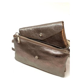 Generico Genuine Laminated Leather Shoulder Bag Envelope Design with Button Closure, taupe