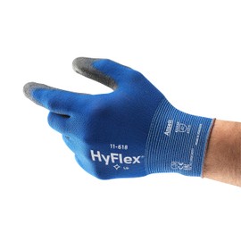Ansell HyFlex 11-618 Mechanics Gloves, Abrasion-Resistant PU Coating Protective Gloves, Safety Gloves for Precision Handling, Touchscreen Compatible Blue Gloves, Ultra-Thin Work Gloves Medium, 1 Pair