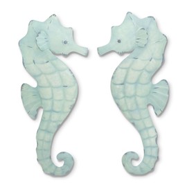 T.I. Design Antique Metal Seahorse Pair - Seafoam