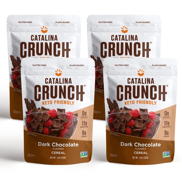 Catalina Crunch Keto Cereal | Low Carb, Zero Sugar, Gluten & Grain Free, Fiber | Keto Snacks, Vegan Snacks, Protein Breakfast Cereal & Snack | Keto Friendly Foods (Dark Chocolate (Pack of 4))