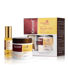 Karseell Mascarilla con Colágeno y Aceite Capilar, Set de 2 Piezas | Incluye mascarilla de 500 ml y aceite de 50 ml; acondiciona, enjuaga y termina con aceite en medios y puntas