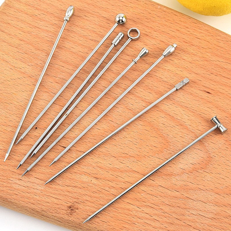 Cocktail Picks Stainless Steel Set of 8 Silver Hors D'oeuvres