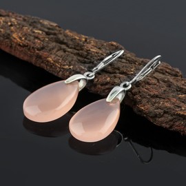 DEVMUKTI Pink Chalcedony Gemstones Dangle Earring, Elegant 925 Sterling Silver, Earring for Women, Tear-Drop Minimalist Bridal Earrings, Gifts for Girls