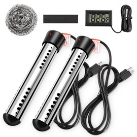 Immersion Water Heater 2Pack, Portable Electric 304 Stainless Heaters with Guard Cover - LCD Thermometer for Above Ground Inflatable Pool Tub Buckets Motorhome Camping Outdoor (2)