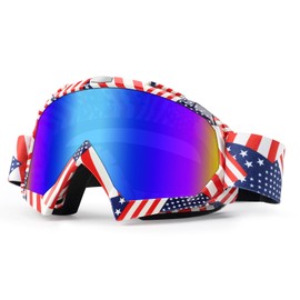 ATV Dirt Bike Goggles Motorcycle Motocross Accessories For Men Women Riding MX MTB UTV Bike Powersports Goggles Adult Youth Kids UV400 Anti-Fog Scratch Windproof Dustproof Color Lens（Flag）