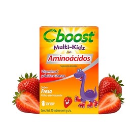 Cboost Multi-Kidz, con Aminoácidos, Vitamina C y Ácidos Grasos para Niños, Suplemento Alimenticio en Polvo Efervescente Sabor Fresa, Caja con 10 Sobres de 6 g c/u
