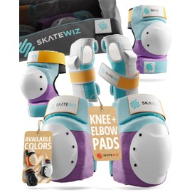 SKATEWIZ Knee and Elbow Pads Adult - Skating Protective Gear Adult - Shield - Size M Lavender Blue - Skateboard Pads with Wrist Guards for Inline Skates, Roller Skate - Ice Skates for Women