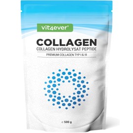 vit4ever Collagen Powder 500 g - 100% Bioactive Collagen Hydrolysate Peptides - Collagen Type 1 & 3 - Neutral in Taste - No Additives