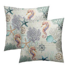 Imiss Nautical Coastal Pillow Cover 18x18 Inch Starfish Seashell Beach Cushion Cases Set of 2 Blue Ocean Themed Outdoor Decorative Square Pillowcase for Home Living Room Car