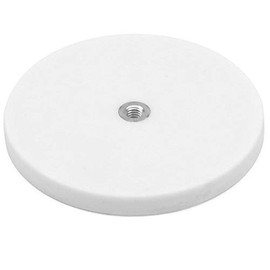 White Rubber Coated POS Magnets Countersunk with M6 Boss Thread for Retail Fixing and Holding Heavy Objects - Flush x 6mm deep - 88mm dia x 8mm high - 42kg Pull