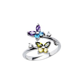 Silver-Tone Toe Ring Butterfly CZ