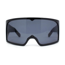 XL Oversized Shield Rectangle Super Thick Temple Plastic Sport Sunglasses All Black