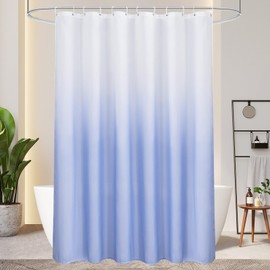 AooHome Shower Curtain 180 x 200 cm Textile, Blue Shower Curtains 120 g/m² Colour Gradient Bathroom Curtain Waterproof Washable Anti-Mould with 12 Shower Curtain Rings (White to Blue)