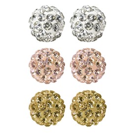 JewelrieShop Rhinestones Crystal Ball Stud Earrings Set Fireball Disco Ball Pave Bead Earrings Hypoallergenic for Women 6mm x 3 Pairs (White, Rose Gold, Gold)