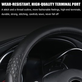 AUCELI Car Steering Wheel Cover, 14 1/2-15 inch Non-Slip Soft Breathable Leather Automotive Steering Wheel Protecteor, Vehicle Accessories for Men Women, Universal for SUV, Truck, RV（Black）