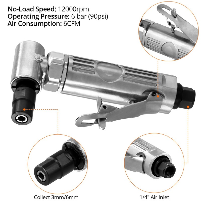 QWORK Compressed Air Grinder 90° Angle Grinder with 50 mm