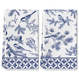 AnyDesign Christmas Kitchen Towel 18 x 28 Inch Blue Pine Bird Dish Towel Xmas Ultra Absorbent Hand Drying Cloth Tea Towel for Cooking Baking, 2Pcs