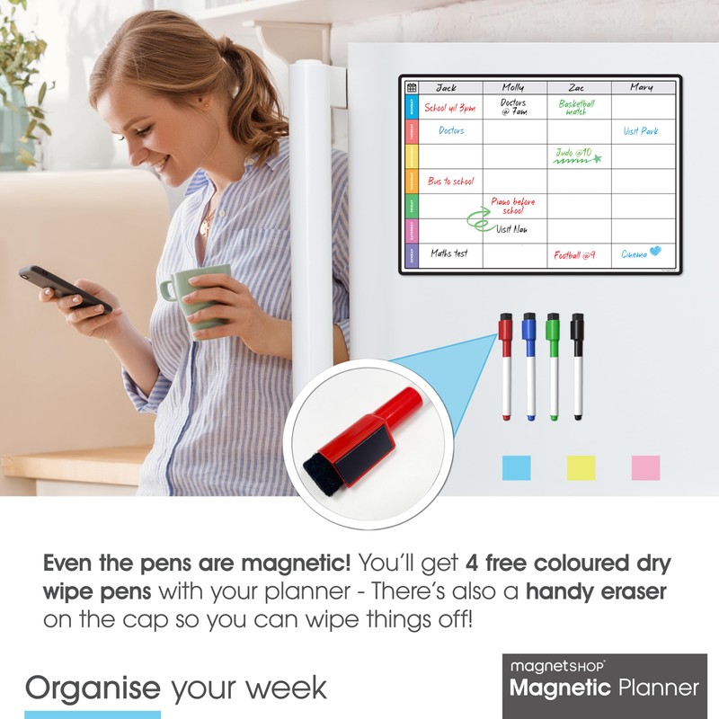 TMS A4 Magnetic Weekly Planner and Dry Wipe Pens |