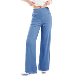 Sidefeel Womens High Waisted Tummy Control Wide Leg Jeans Soft Stretchy Comfort Fit Pull On Denim Pants Iceland Blue Size 2