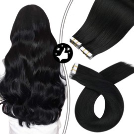 Moresoo Tape Hair Extensions 24 Inch Jet Black Hair Extensions 40 Pieces Natural Hair Extensions Full Head Tape in Extensions Remy Human Hair 100G Color #1 Jet Black Real Hair Extensions