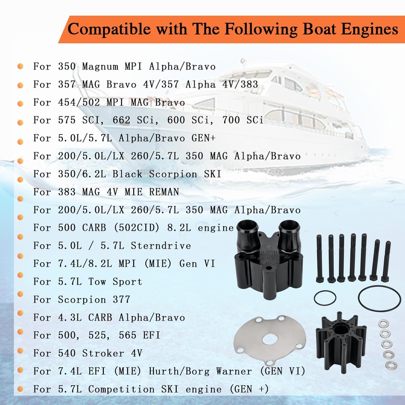 46-807151A14 Water Pump Housing & Impeller Repair Kit Replaces for