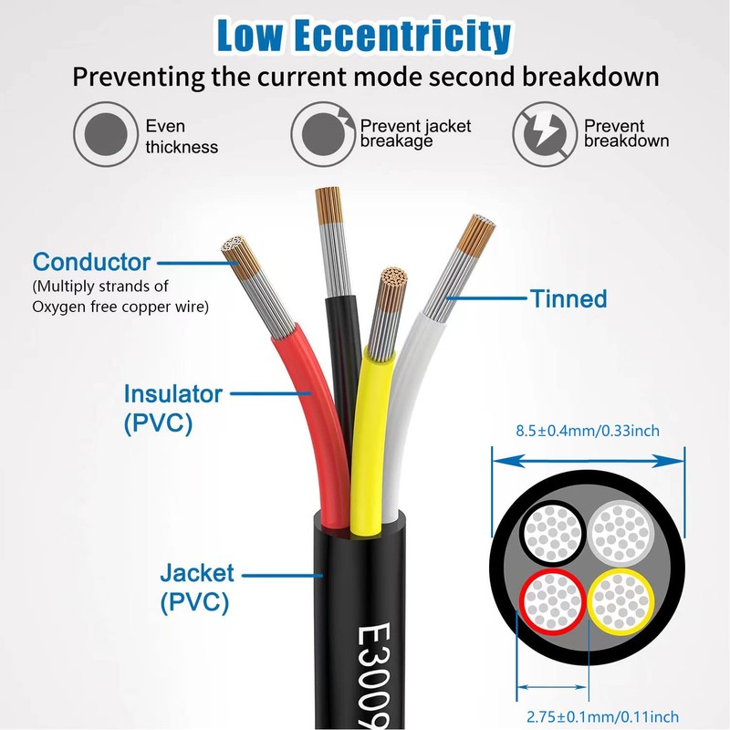 Matugajp 14awg 2.0mm² Electrical Wire 4 Core Extension Cable 10feet