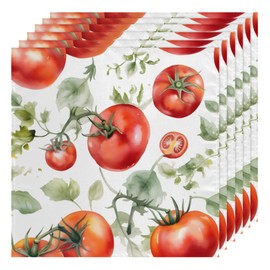 QsirBC Watercolor Tomatoes Leaves Cloth Napkins Set of 6 Reusable Washable Dinner Napkins 20x20 Square Decorative Napkins Soft for Kitchen Hotel Restaurant Banquet Wedding Party
