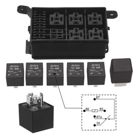 Weasch 12V Fuse Relay Box, 6 Relays and 6 ATC/ATO Blade Fuses, 5Pin 4Pin Relay Box Block Kit, for Cars Truck Marine Boat Jeep (1)