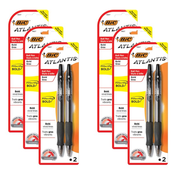 BiC Velocity Bold Ball Pens Retractable, Black, 1.6mm Point, 2-Pack,