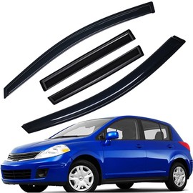 Lightronic WV94009 Outside-Mount Side Window Visor Deflector Rain Guard, Dark Smoke, 4-Pieces Set, Fits 2007-2012 Nissan Versa (Hatchback), 2007-2011 Nissan Versa (Sedan)