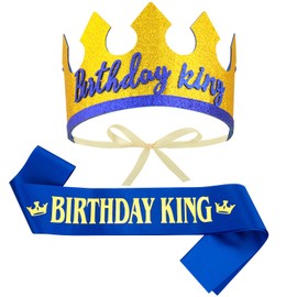 RosewineC 2 Pcs Birthday King Crown Hat Birthday Boy Sash Birthday Boy Party Dress-Up Set Birthday Boy Party Accessory for Boys Birthday Party Decoration