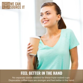 We Can Source It Ltd – 8oz Disposable Kraft Ripple Paper Cups with Lids – Insulated Brown Paper Cups with 3 Ply Construction – 100% Compostable – for Tea, Coffee, Hot Drinks – 200Pc