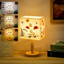 Hortsun Pressed Floral Lamp Floral Bedside Lamp Vintage Flower Desk Lamp for Bedroom Living Room, Dorm, Home, Office Decor(1 Pcs, Square Style)
