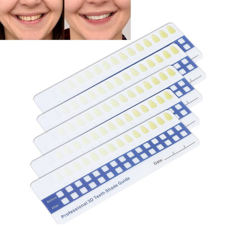 5 Pack Paper Teeth Shade Guide Whitening Comparing Shade Chart,